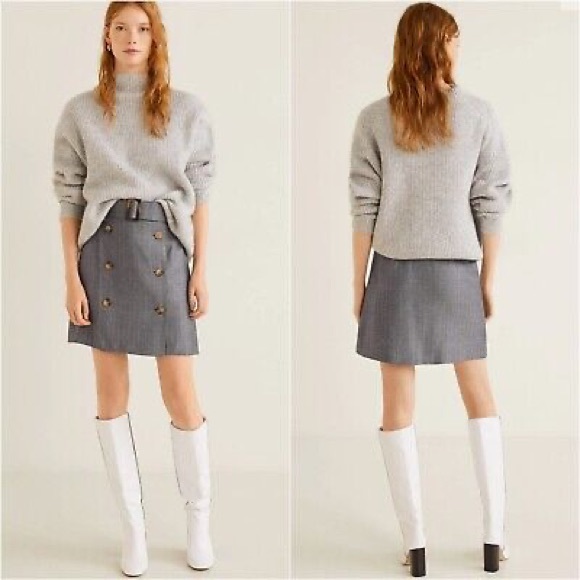 NEW Mango MNG Casual Gray Button Mini A Line Skirt | Size XS - Picture 1 of 8